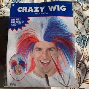 Crazy Wig Peluca Loca red white and blue wig fits kids and adult